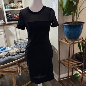 Bozzolo Black Mini Dress with Sheer Accents